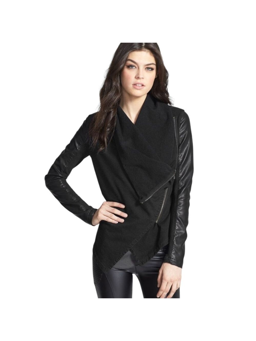 BLANK NYC Private Practice Drape Front Mixed Media Jacket Nordstrom